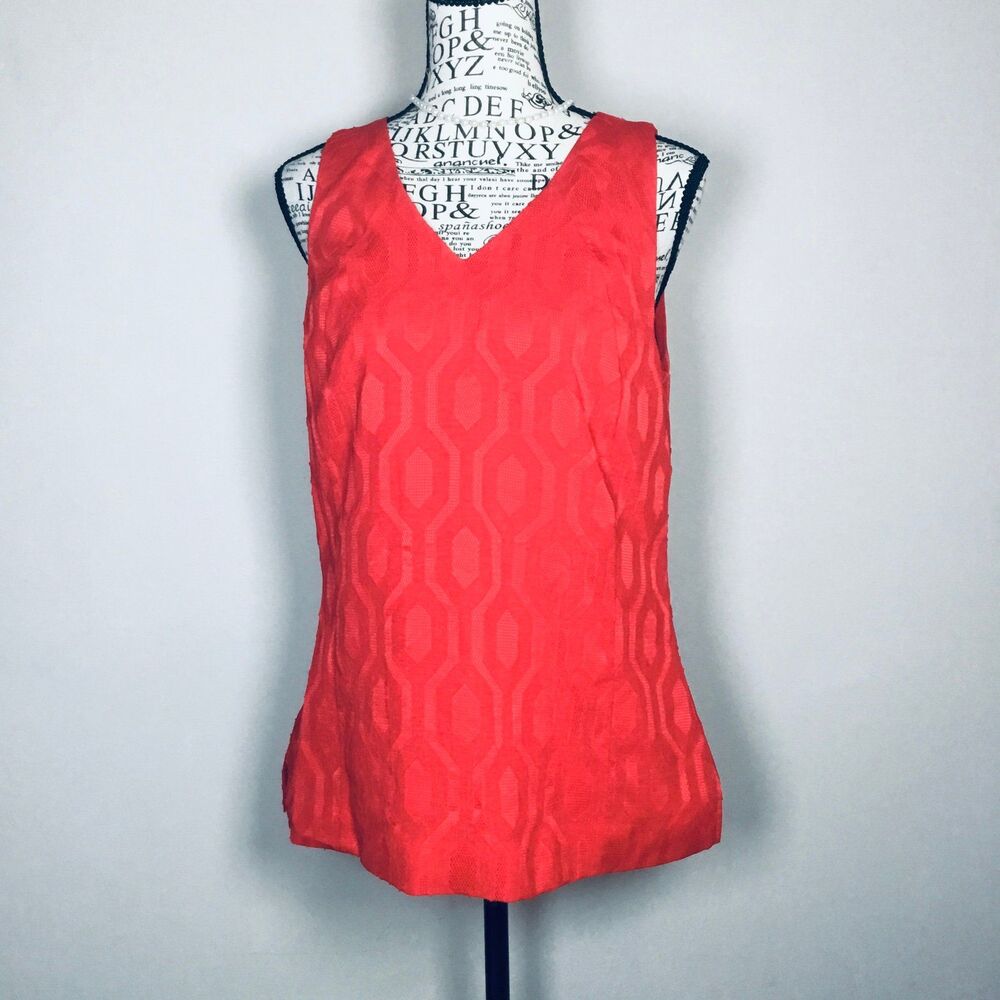 Bright red sleeveless top vee neck business casual going out Banana Republic S